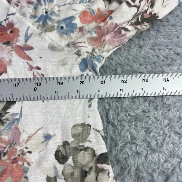 J. Jill Floral Long Sleeve Top Cream Coral Blue Cotton Blend Size L - Picture 5 of 9